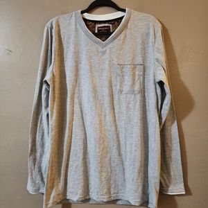 Consequence Knitwear Mens Long Sleeve V-Neck Tee Size S Heather Gray Pocket